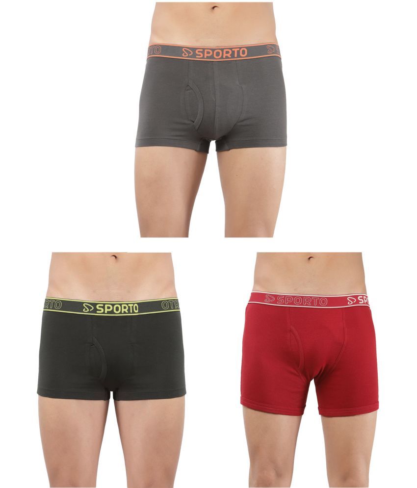     			SPORTO Multicolor Cotton Men's Trunks ( Pack of 3 )