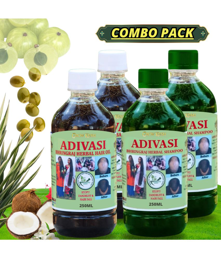     			Adivasi Bhringraj Hair Oil and Shampoo Combo for Healthy Scalp Care (250 ml)Pack of 4