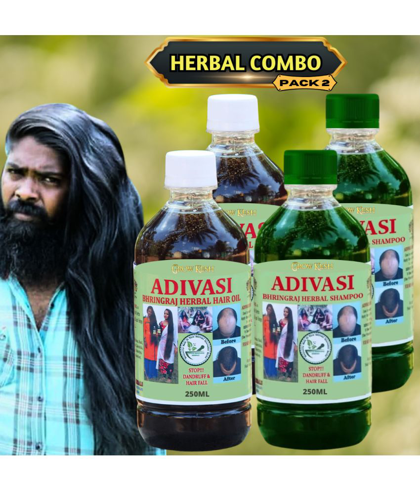     			Adivasi Bhringraj Natural Hair Growth Herbal Hair Oil & Shampoo Combo(250 ml)Pack Of 4