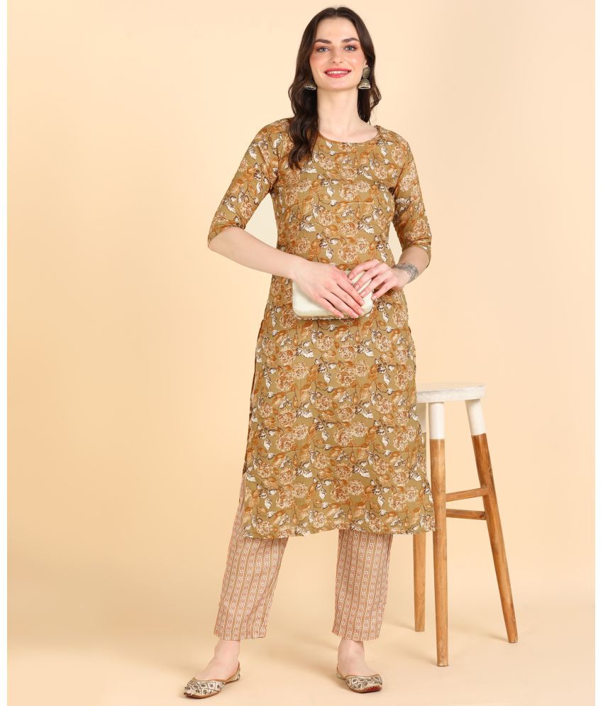     			DSK STUDIO Cotton Blend Printed Kurti With Pants Women's Stitched Salwar Suit - Yellow ( Pack of 1 )