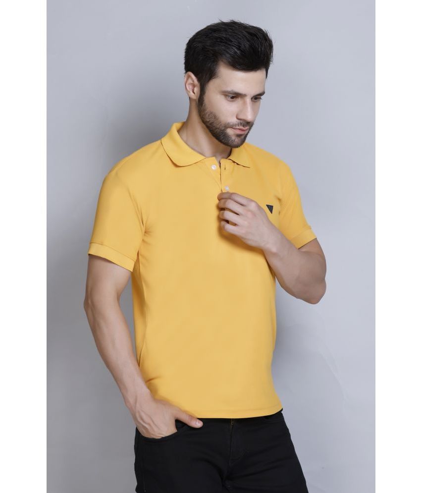     			DeeFab Cotton Blend Regular Fit Solid Half Sleeves Men's Polo T Shirt - Yellow ( Pack of 1 )