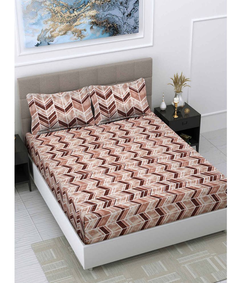     			FABINALIV Poly Cotton Abstract 1 Double King Size Bedsheet with 2 Pillow Covers - Brown