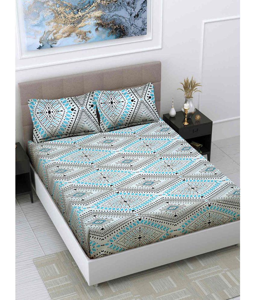     			FABINALIV Poly Cotton Abstract 1 Double King Size Bedsheet with 2 Pillow Covers - Turquoise