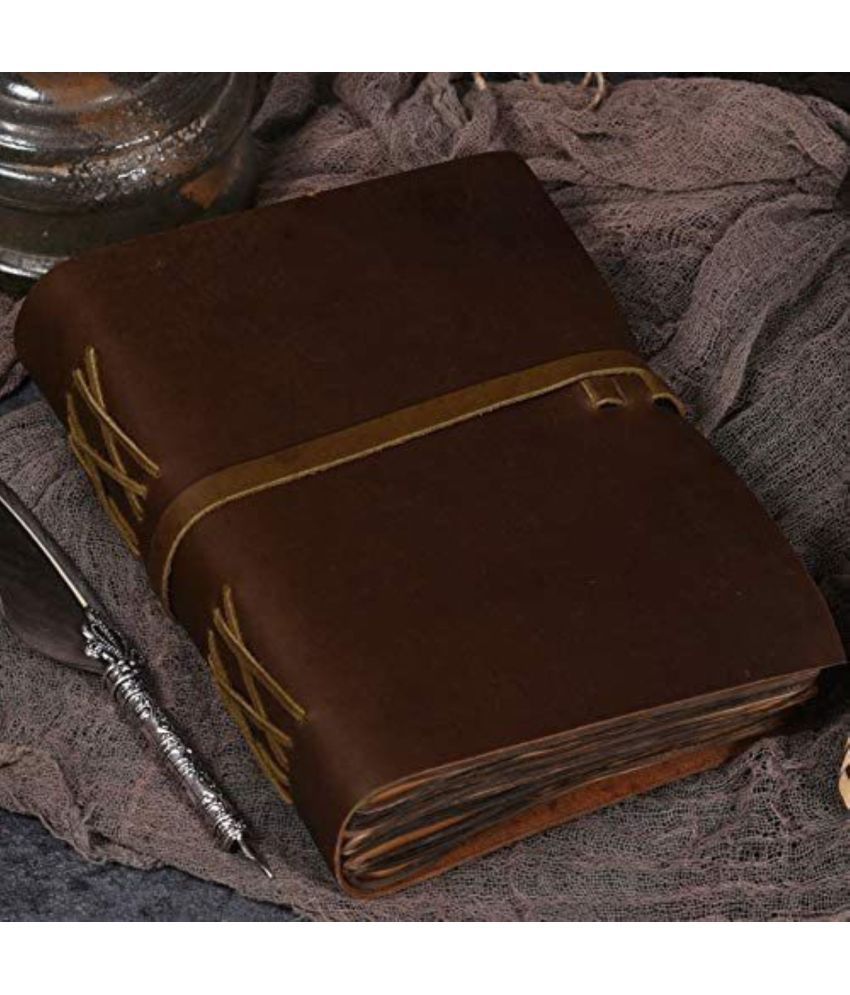     			Finished Leather Journal With Antique Burn Paper A5 Diary Unruled 200 Pages (Brown)