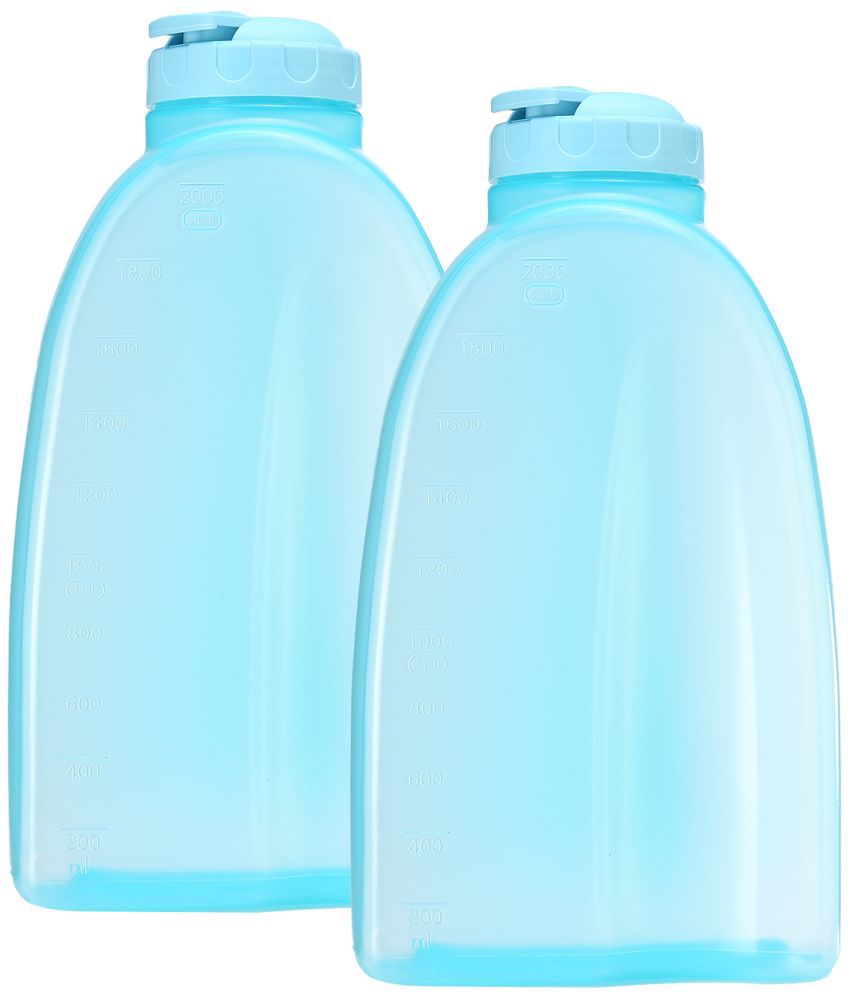     			Gluman Hippo Spout Sky Blue Plastic Fridge Water Bottle 2000 mL ( Set of 2 )