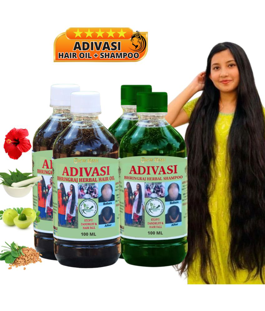     			Growkesh Adivasi Bhringraj Natural Hair Growth Herbal Hair Oil and Shampoo For Healthy Scalp Care