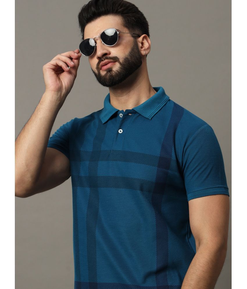     			Hushbucks Cotton Blend Regular Fit Checks Half Sleeves Men's Polo T Shirt - Teal Blue ( Pack of 1 )