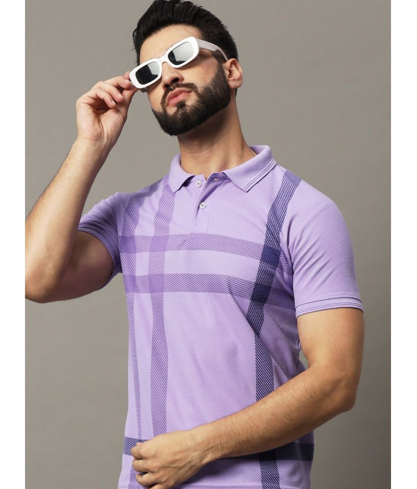     			Hushbucks Cotton Blend Regular Fit Checks Half Sleeves Men's Polo T Shirt - Lavender ( Pack of 1 )