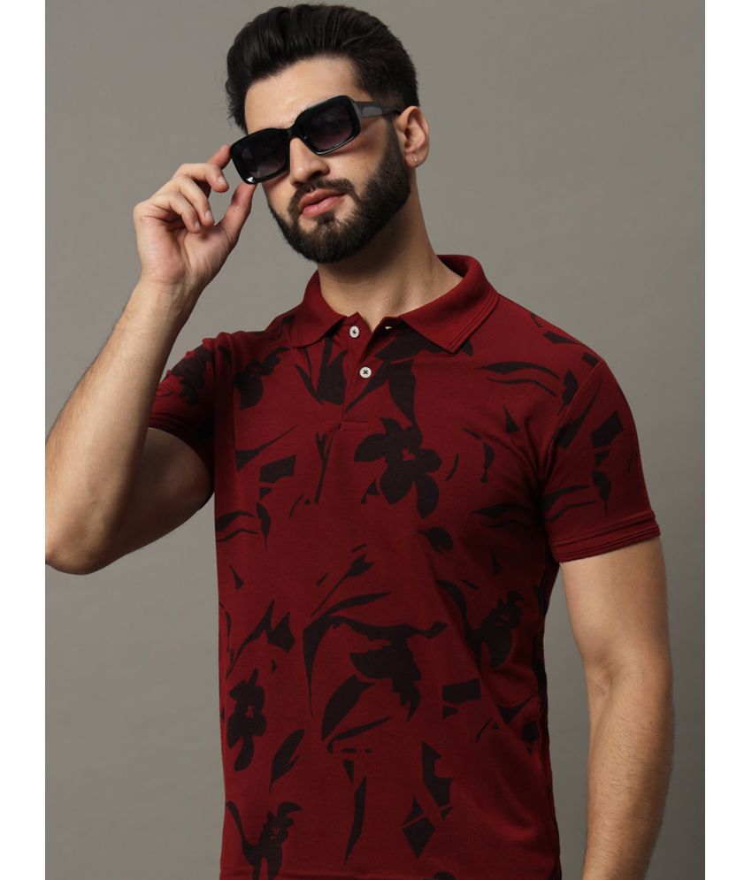     			Hushbucks Cotton Blend Regular Fit Printed Half Sleeves Men's Polo T Shirt - Maroon ( Pack of 1 )