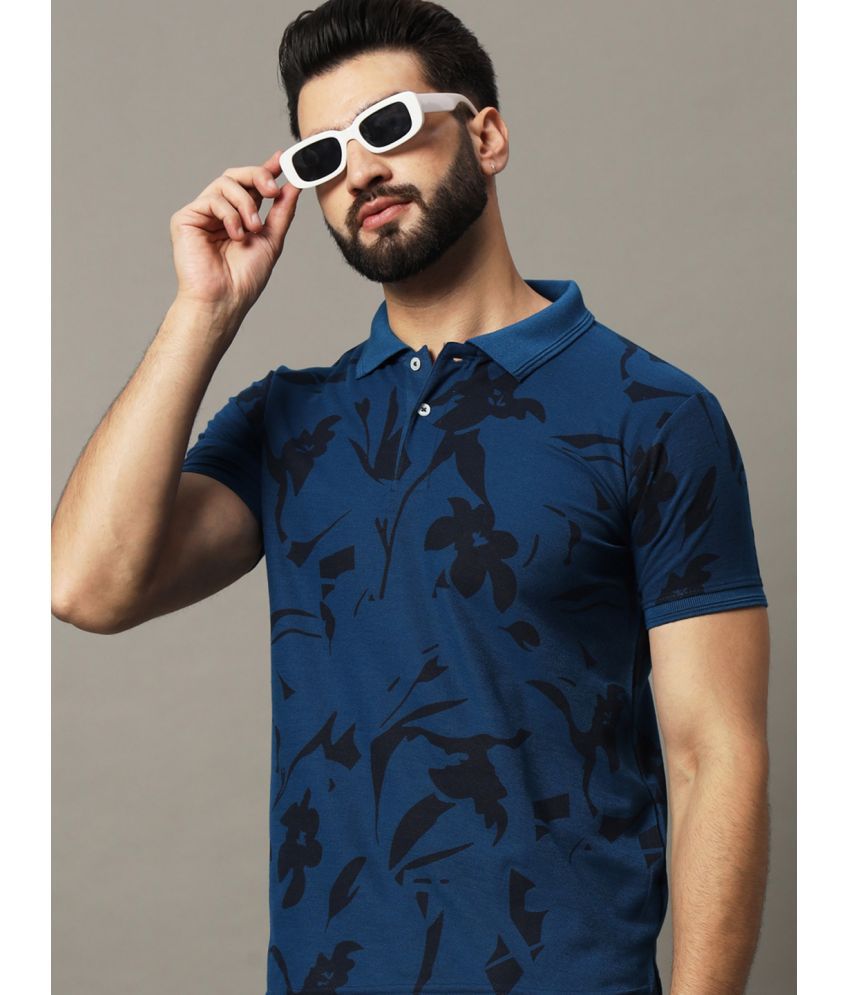     			Hushbucks Cotton Blend Regular Fit Printed Half Sleeves Men's Polo T Shirt - Navy Blue ( Pack of 1 )