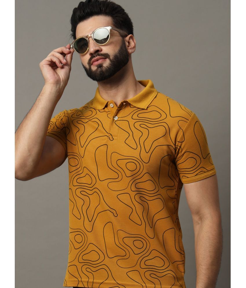     			Hushbucks Pack of 1 Cotton Blend Regular Fit Printed Half Sleeves Men's Polo T Shirt ( Mustard )