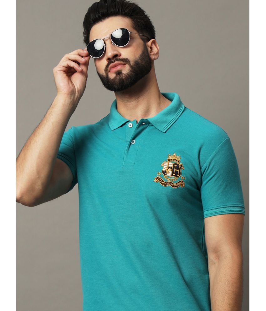     			Hushbucks Cotton Blend Regular Fit Embroidered Half Sleeves Men's Polo T Shirt - Green ( Pack of 1 )