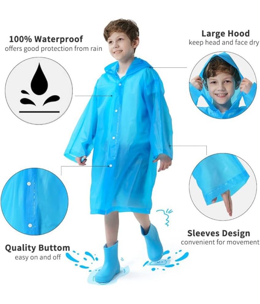     			INFISPACE Kid's Reusable EVA Rain Poncho Raincoat| Rain Jackets Long with Hood Eva Boys Blue D Color Raincoat pack of 1-15 - 16 Years