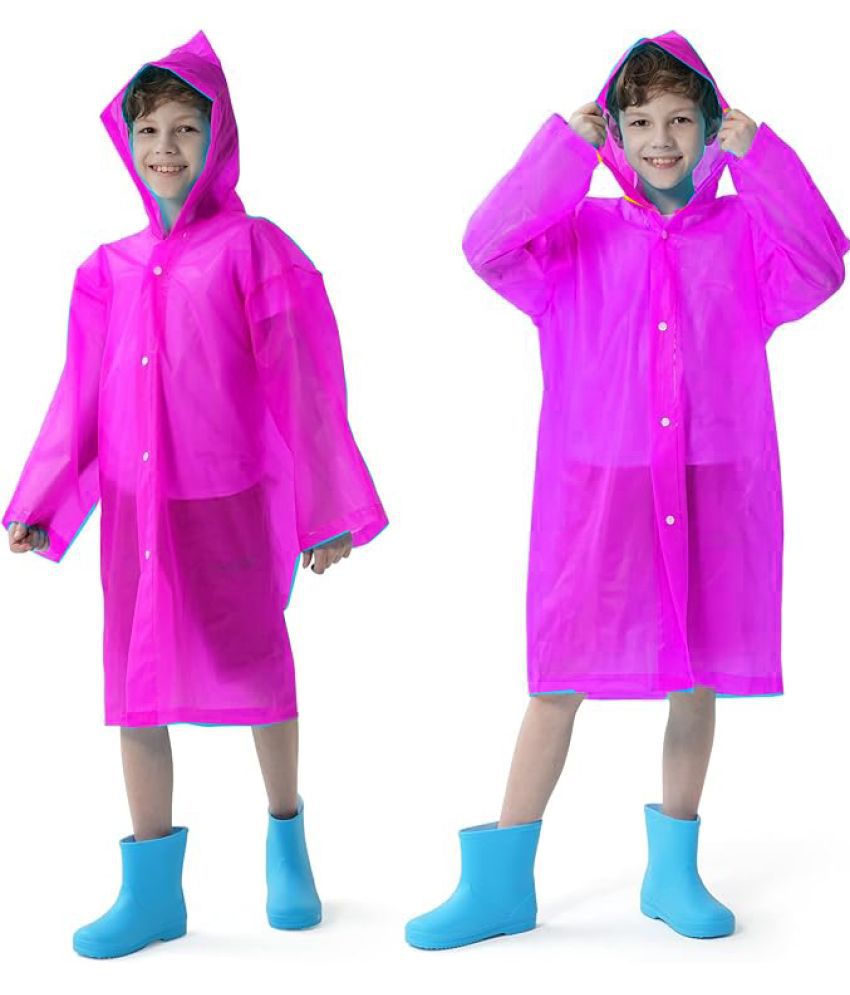     			INFISPACE Kid's Reusable EVA Rain Poncho Raincoat| Rain Jackets Long with Hood Eva Boys Pink A Color Raincoat pack of 1-15 - 16 Years