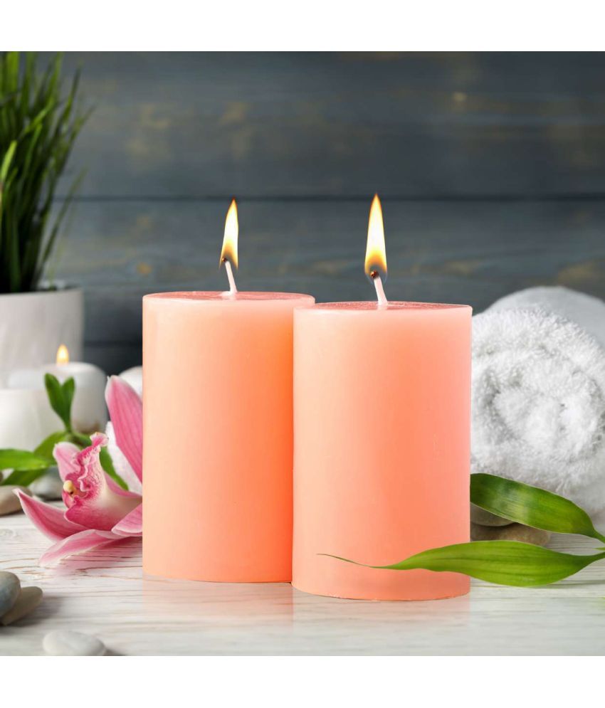     			Iris Home Fragrances Beige Pomegranate Pillar Candle 7.6 cm ( Pack of 2 )