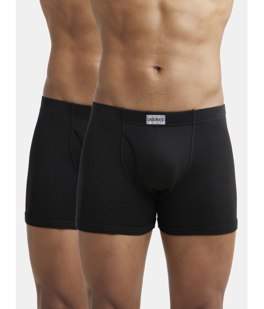     			Jockey 8008 Men Super Combed Cotton Rib Solid Boxer Brief - Black (Pack of 2)