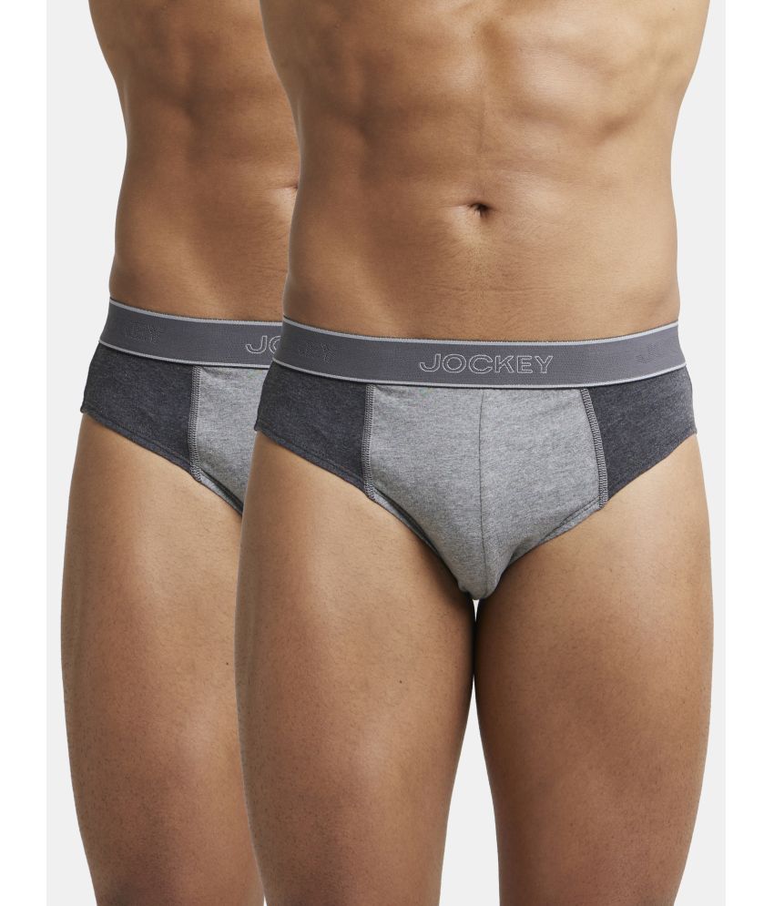     			Pack of 2 Jockey 1011 Men Super Combed Cotton Solid Brief - Mid Grey Melange & Black Melange