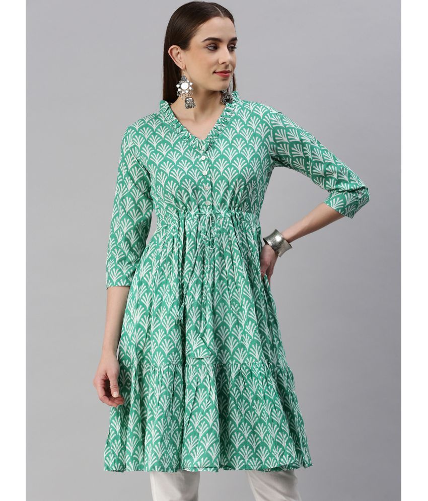     			KIPEK Cotton Printed Straight Women's Kurti - Green ( Pack of 1 )