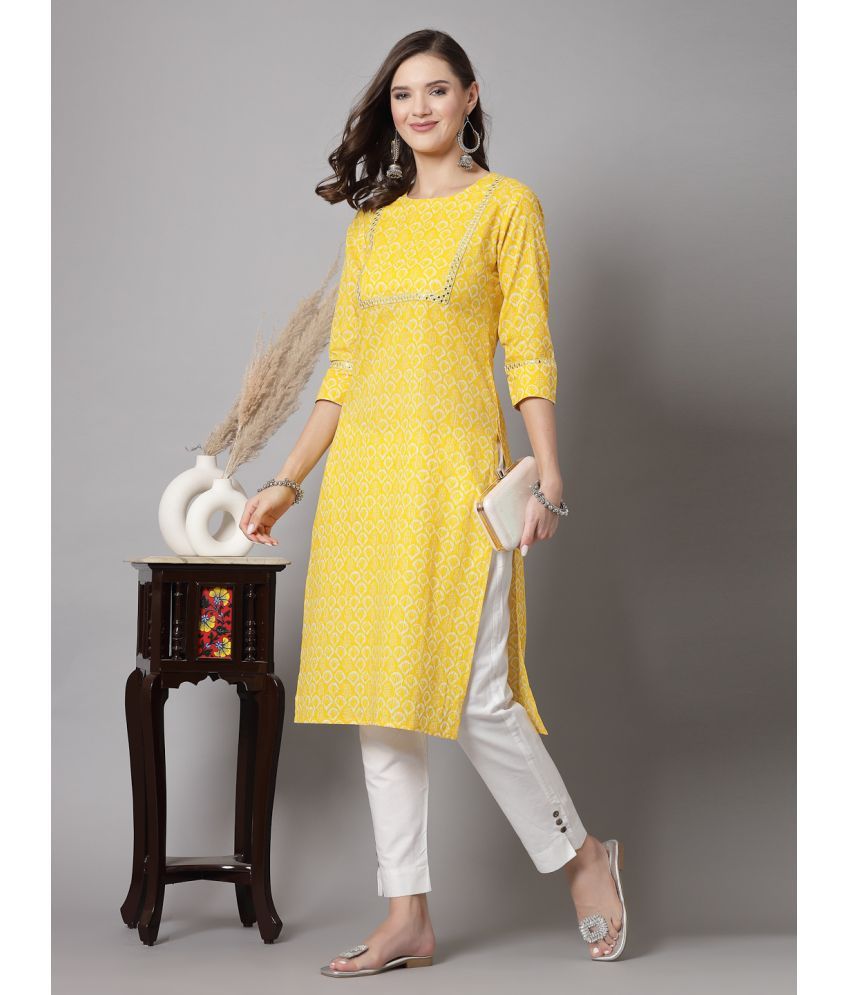     			KIPEK Rayon Printed Straight Women's Kurti - Yellow ( Pack of 1 )