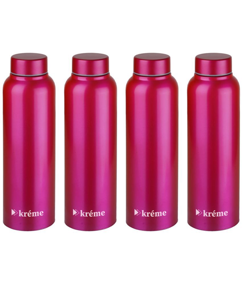     			KREME Kreme 1000 ml Bottle (Pack of 4, Steel) Pink Steel Fridge Water Bottle 1000 mL ( Set of 4 )