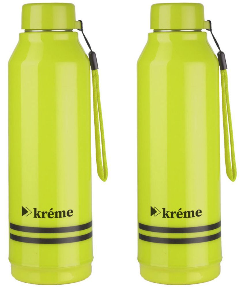     			KREME Kreme 750 ml Bottle (Pack of 2, Green, Steel) Green Steel Water Bottle 750 mL ( Set of 2 )