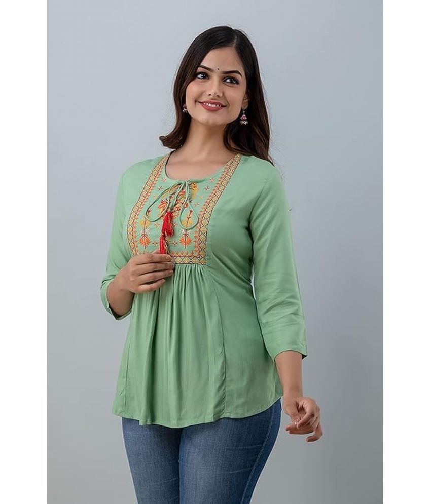     			Meher Impex Green Rayon Women's A-Line Top ( Pack of 1 )