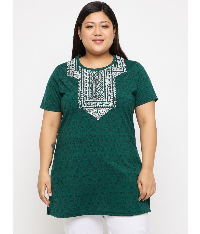     			OGEN Cotton Blend Printed Straight Women's Kurti - Green ( Pack of 1 )