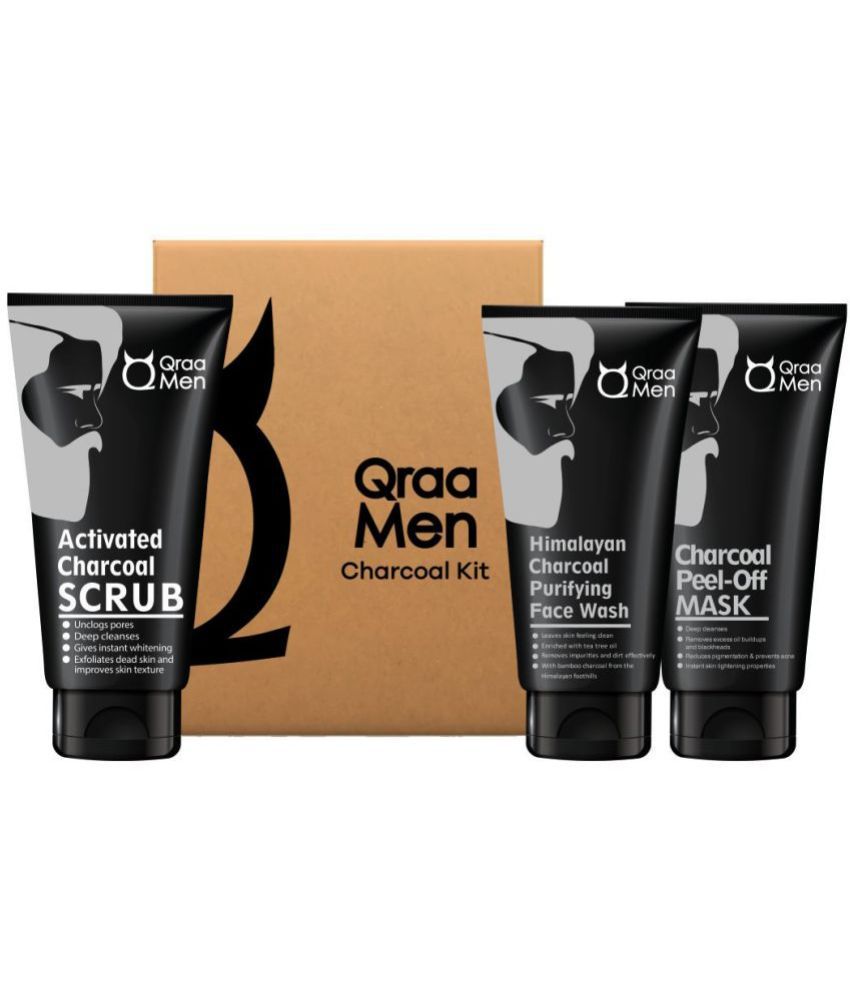     			Qraa Charcoal Kit: Charcoal Scrub 100gm, Charcoal Face wash 100gm, Charcoal Peel-off Mask 100gm For Men-With Tea tree oil