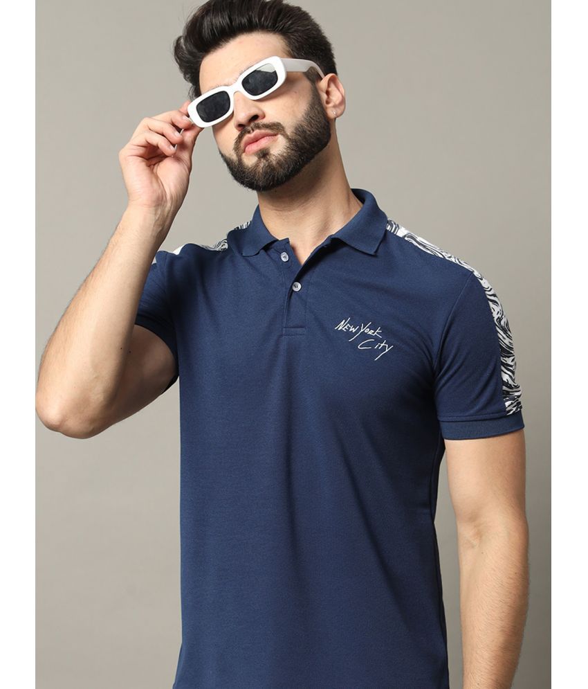     			RELANE Pack of 1 Cotton Blend Regular Fit Printed Half Sleeves Men's Polo T Shirt ( Navy )