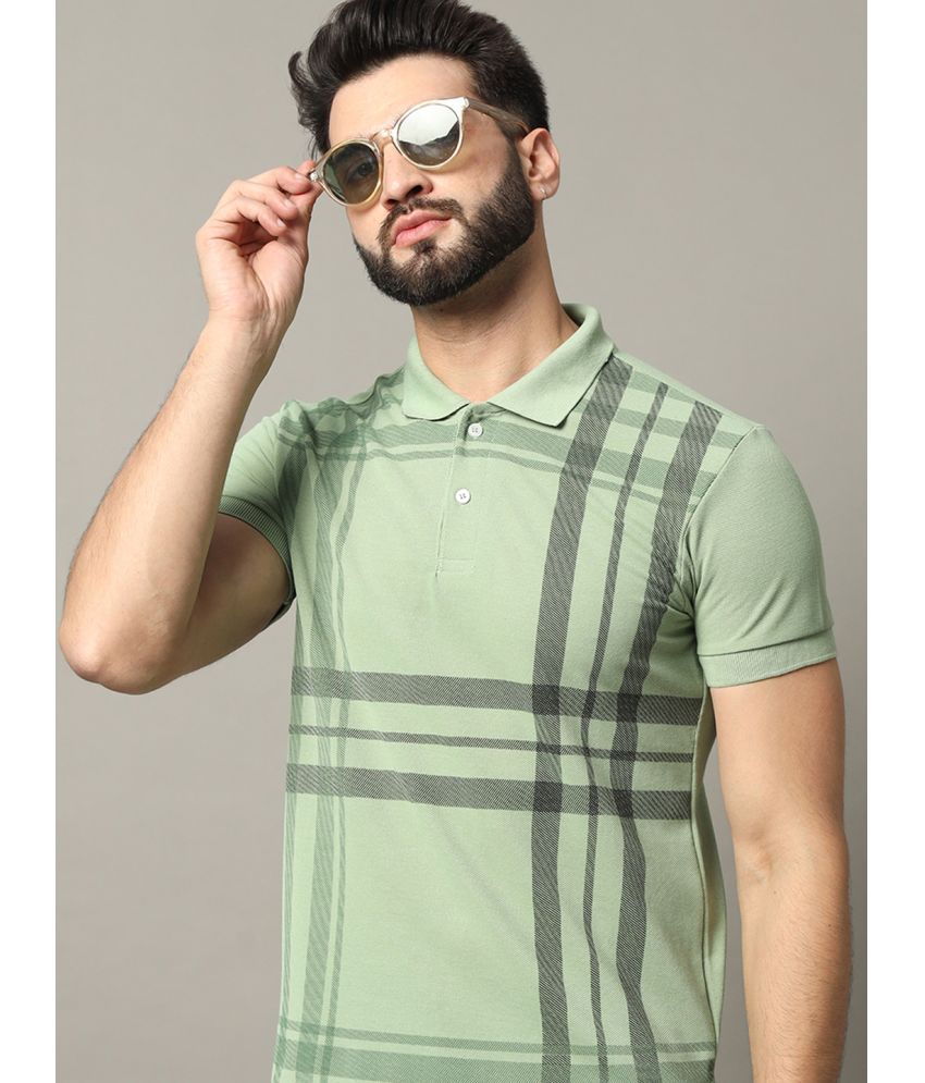     			RELANE Cotton Blend Regular Fit Checks Half Sleeves Men's Polo T Shirt - Sea Green ( Pack of 1 )