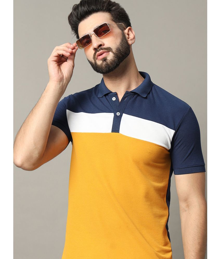     			RELANE Cotton Blend Regular Fit Colorblock Half Sleeves Men's Polo T Shirt - Mustard ( Pack of 1 )