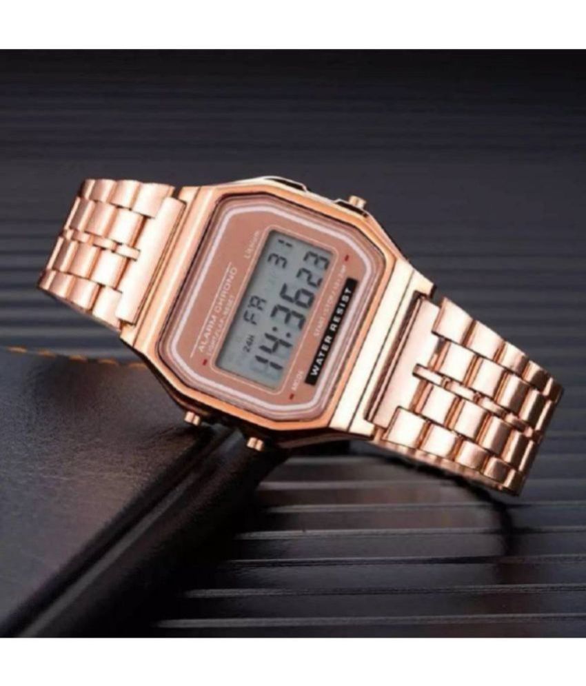     			Rhonium Rose Gold Metal Digital Womens Watch