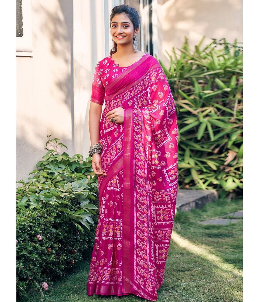    			Samah Silk Printed Saree With Blouse Piece - Magenta ( Pack of 1 )