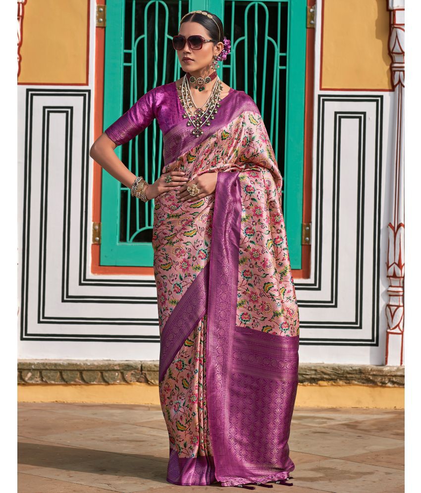     			Satrani Art Silk Printed Saree With Blouse Piece - Purple ( Pack of 1 )
