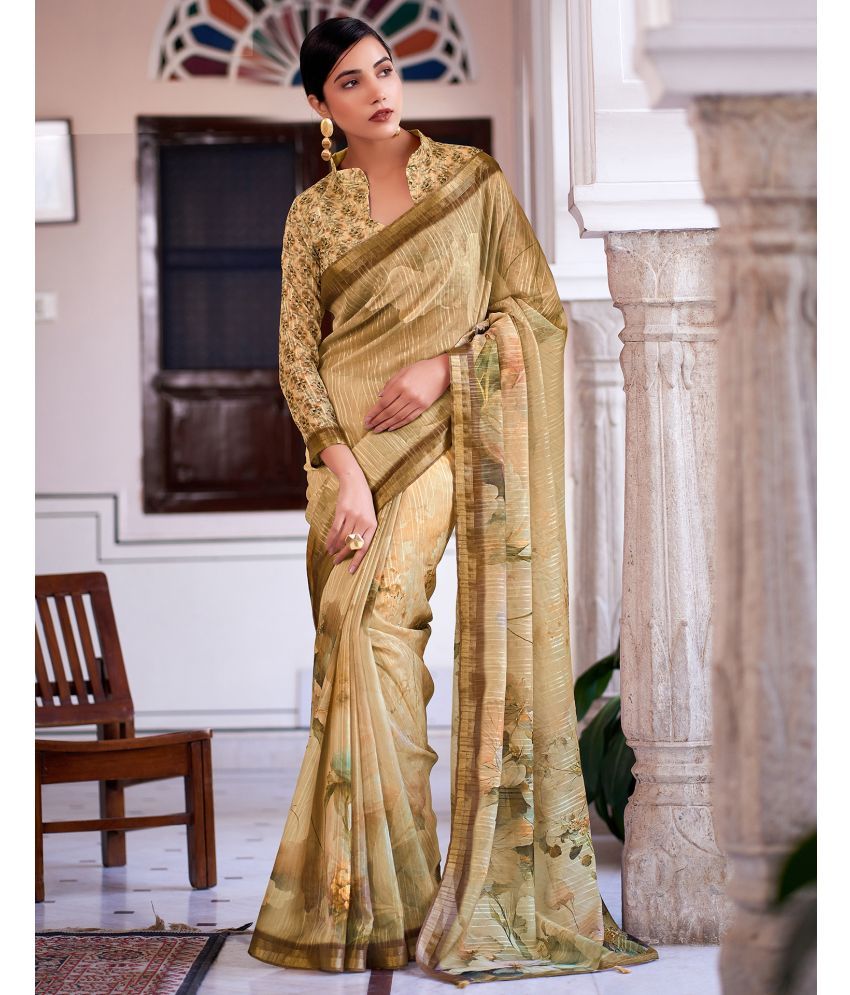     			Satrani Cotton Printed Saree With Blouse Piece - Beige ( Pack of 1 )