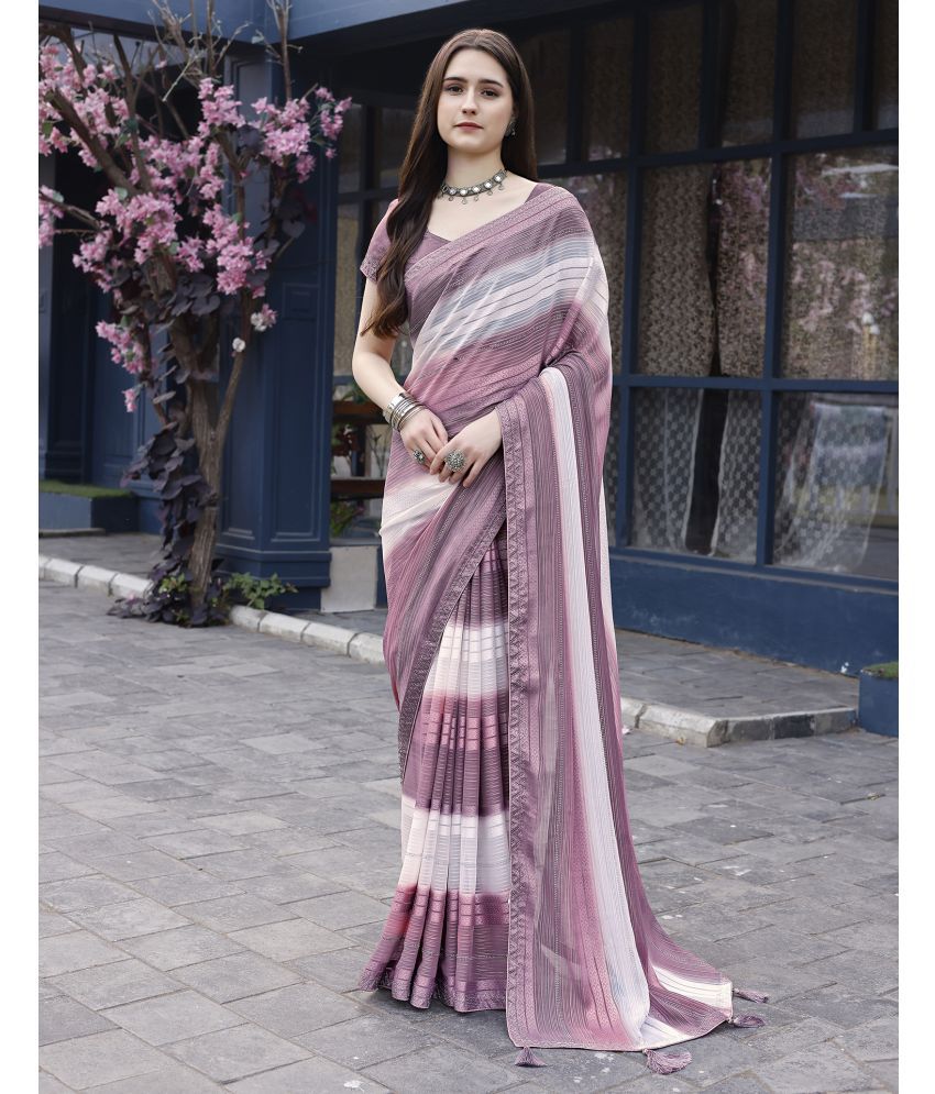     			Satrani Georgette Printed Saree With Blouse Piece - Purple ( Pack of 1 )