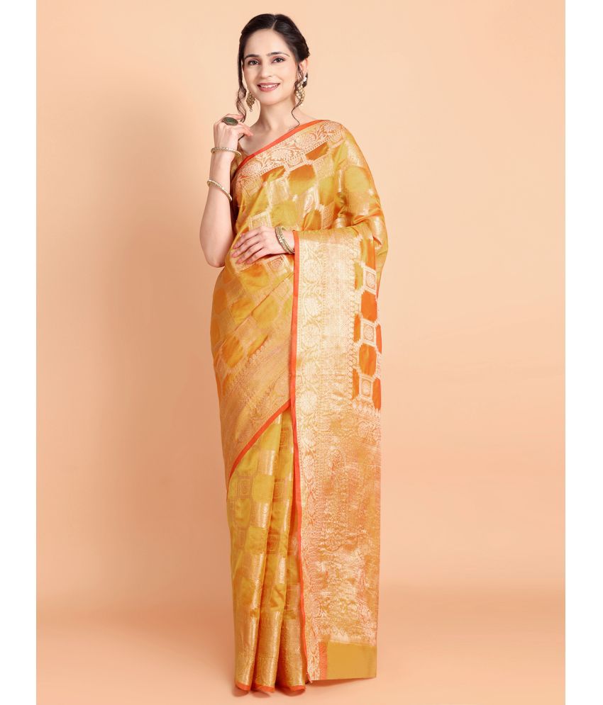     			Taslar Silk Blend Embellished Saree With Blouse Piece - Yellow ( Pack of 1 )