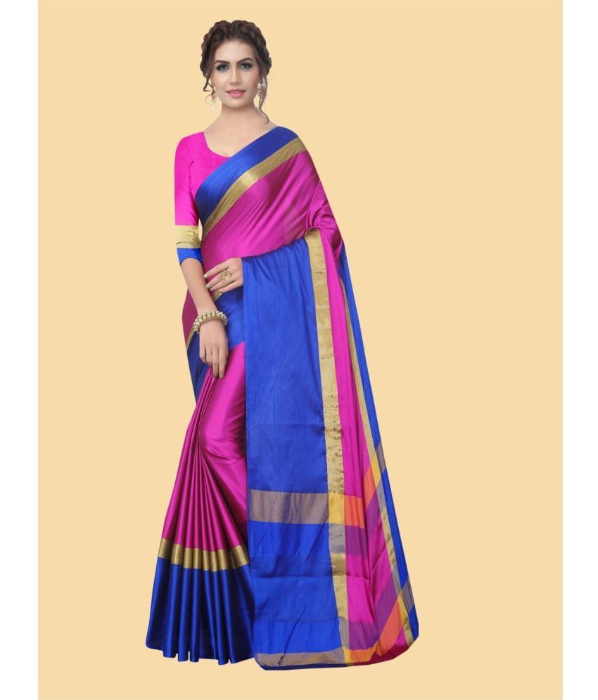     			Samah Silk Colorblock Saree With Blouse Piece - Pink ( Pack of 1 )