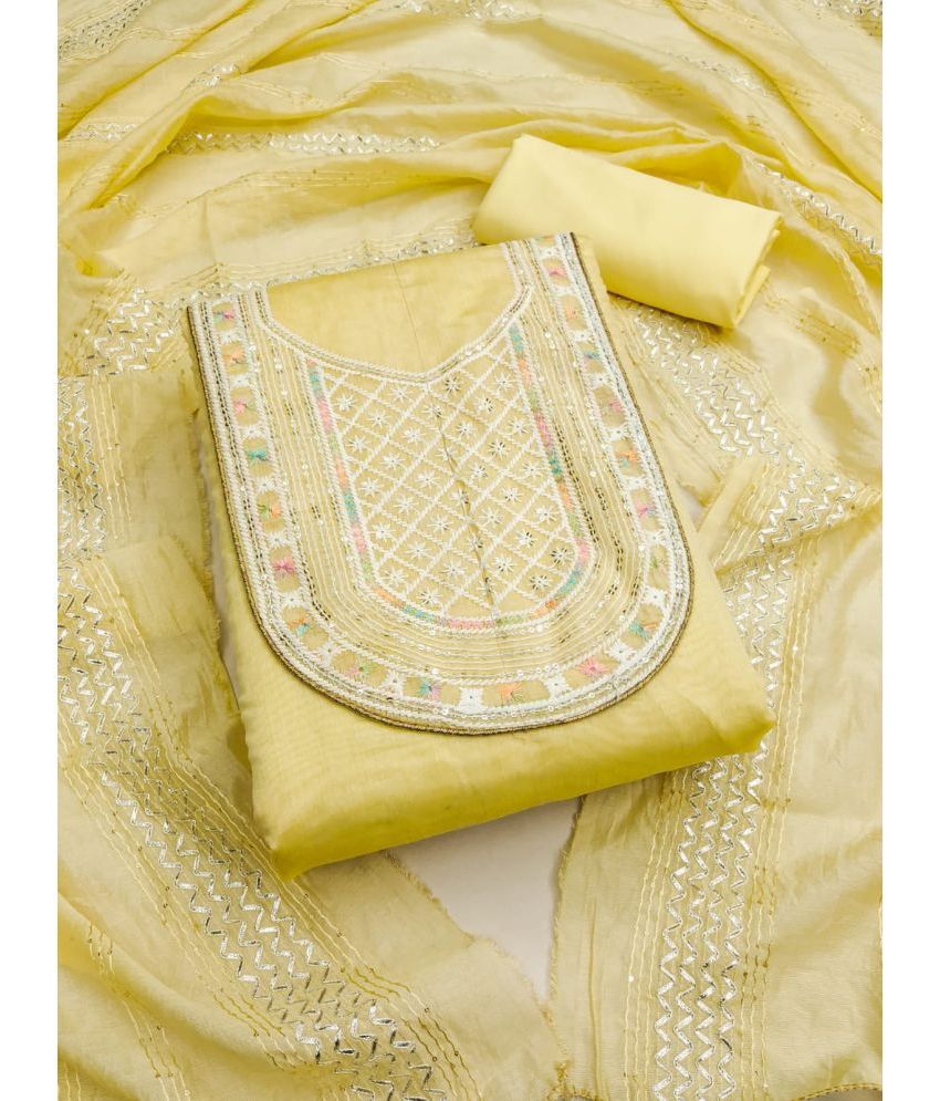     			ALSHOP Unstitched Chanderi Embellished Dress Material - Yellow ( Pack of 1 )