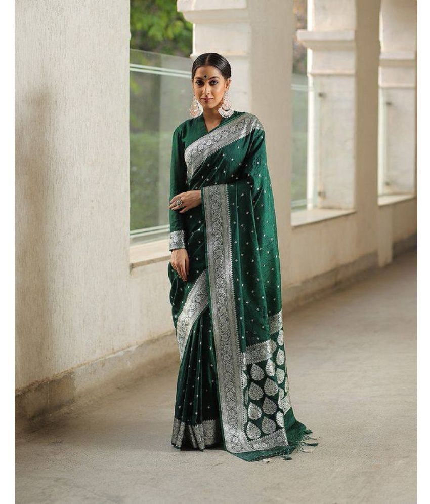     			Apnisha Banarasi Silk Printed Saree With Blouse Piece - Green ( Pack of 1 )