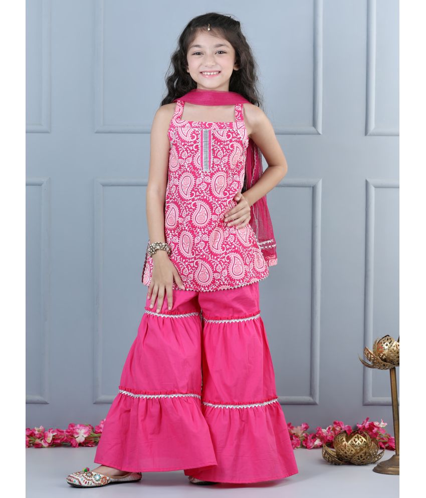     			Aww Hunnie - Pink Cotton Girls Sharara Suit ( Pack of 1 )