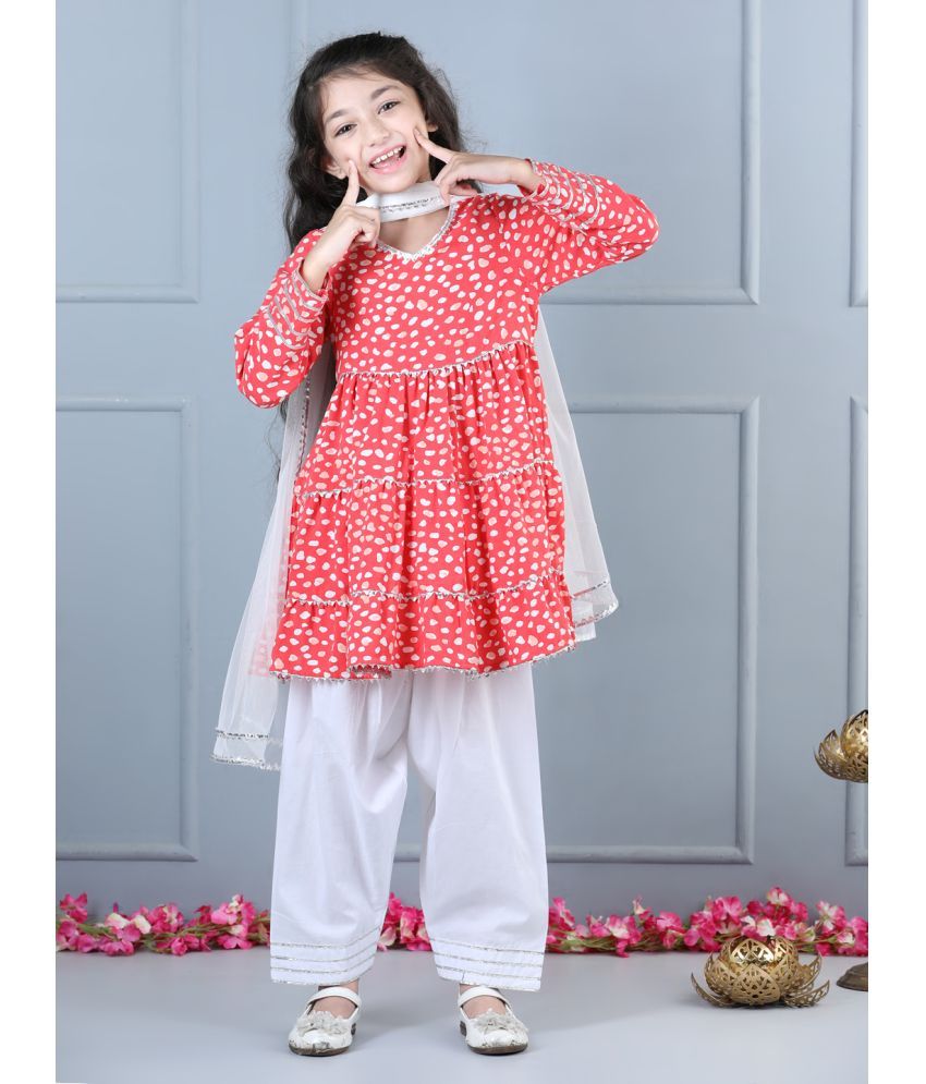     			Aww Hunnie Girls Cotton Anarkali Suit ( Pack of 1 , Red )