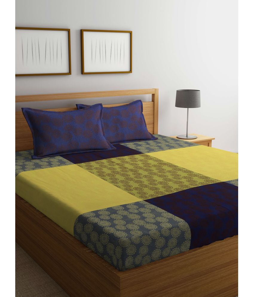     			FABINALIV Cotton Abstract 1 Double Bedsheet with 2 Pillow Covers - Navy Blue