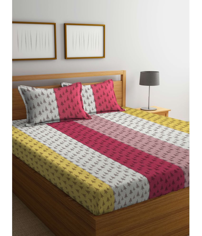     			FABINALIV Cotton Abstract 1 Double Bedsheet with 2 Pillow Covers - Pink