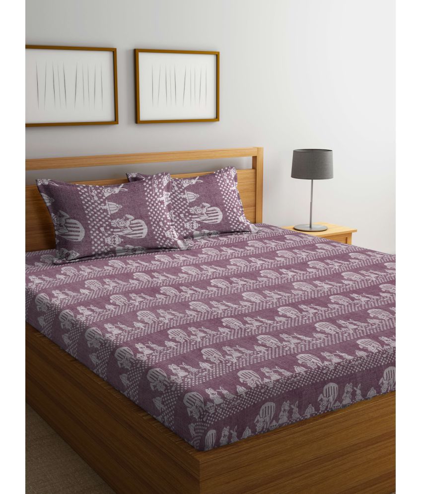     			FABINALIV Cotton Animal 1 Double Bedsheet with 2 Pillow Covers - Wine