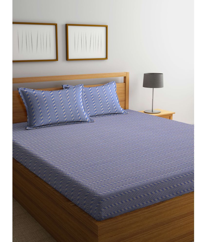     			FABINALIV Cotton Horizontal Striped 1 Double Bedsheet with 2 Pillow Covers - Blue