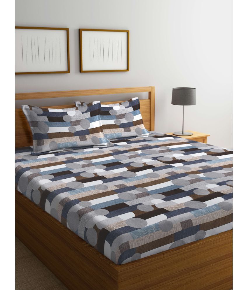     			FABINALIV Poly Cotton Abstract 1 Double King Size Bedsheet with 2 Pillow Covers - Light Grey