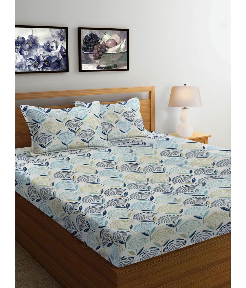     			FABINALIV Poly Cotton Floral 1 Double King Size Bedsheet with 2 Pillow Covers - Sky Blue