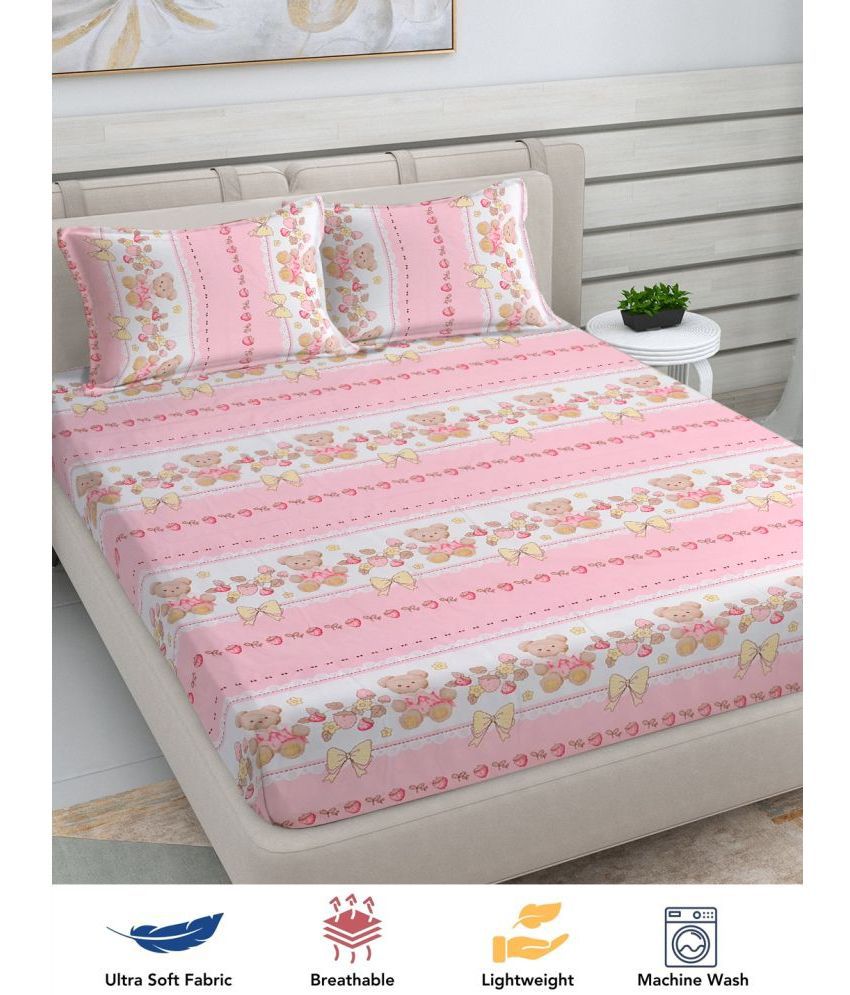     			FABINALIV Poly Cotton Graphic 1 Double Bedsheet with 2 Pillow Covers - Pink