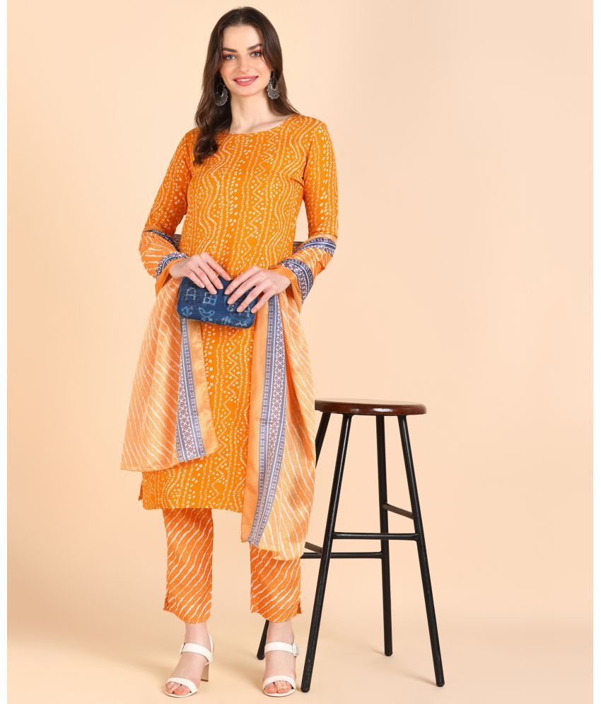     			Hiva Trendz Cotton Blend Printed Kurti With Pants Women's Stitched Salwar Suit - Yellow ( Pack of 1 )